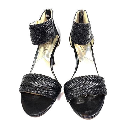 Michael Kors Leather Woven Sandal Heels Black - Picture 2 of 5